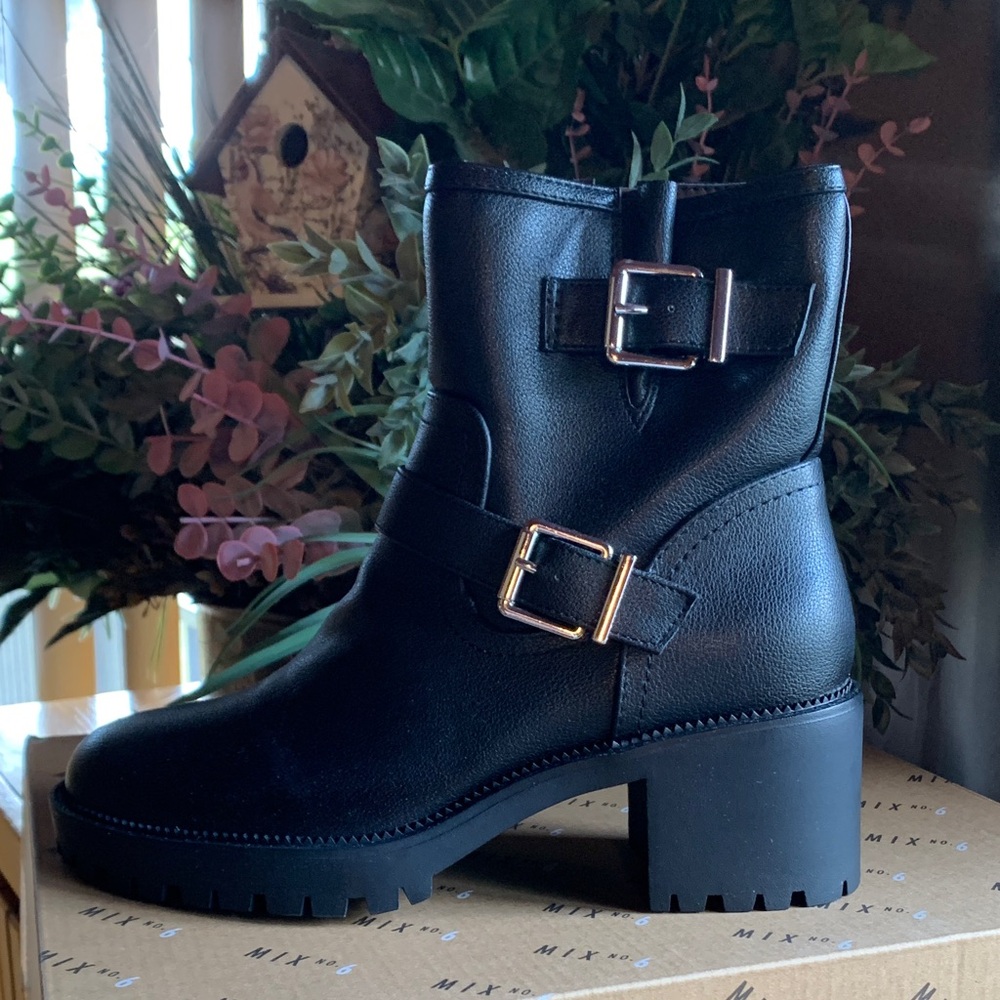 Mix No. 6 Black Ankle Boots with Buckle Accents